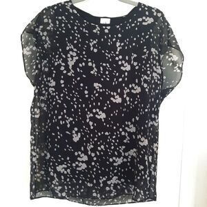 Cabi Sheer Polkadot Career Casual Black Blouse Small